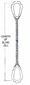 A technical drawing of braided slings with type 16 slip thru thimbles by Southwest Wire Rope