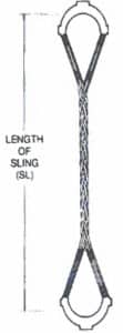 A technical drawing of a type 16 braided wire sling with crescent thimbles by Southwest Wire Rope