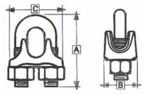 A technical drawing of drop forge malleable wire rope clips by Southwest Wire Rope
