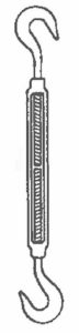 A technical rendering of a turnbuckle with hook and eye ends by Southwest Wire Rope