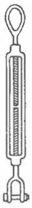A technical rendering of a turnbuckle with jaw and eye ends by Southwest Wire Rope