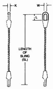 A technical drawing of slings with 1 leg and open and closed poured Sockets by Southwest Wire Rope