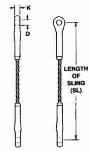 A technical drawing of a type 11 closed sock swaged wire sling by Southwest Wire Rope