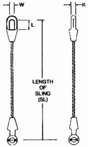 A technical drawing of slings with 1 leg and open and closed poured Sockets by Southwest Wire Rope