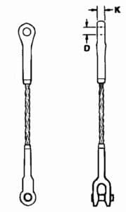 A technical drawing of a type 11 open sock swaged wire sling by Southwest Wire Rope