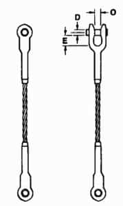 A technical drawing of type 11 open sock swaged sling by Southwest Wire Rope