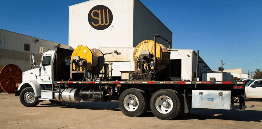 Southwest Wire Rope Truck with large spools of rope fabricated by Southwest Wire Rope